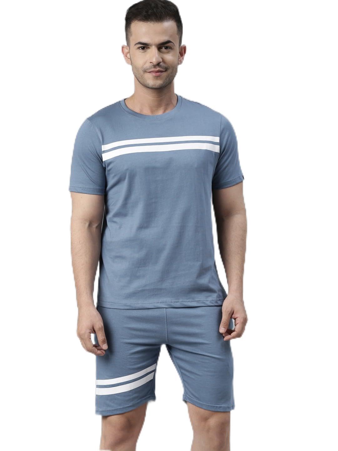Mens Striped Regular Turquoise Blue Color Night Suit Set-MCC0102-image-17