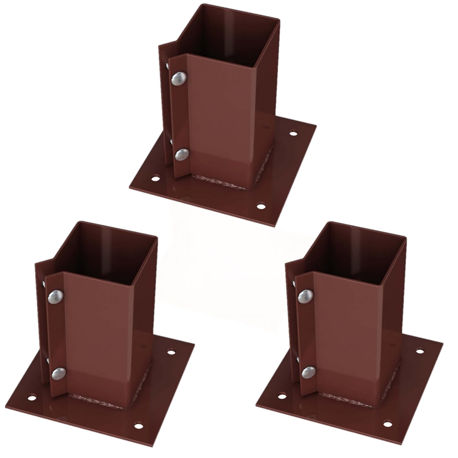 Silver Star® Heavy Duty Steel Bolt Down Fence Post Holder/Support Base (3 Pack (100x100mm))