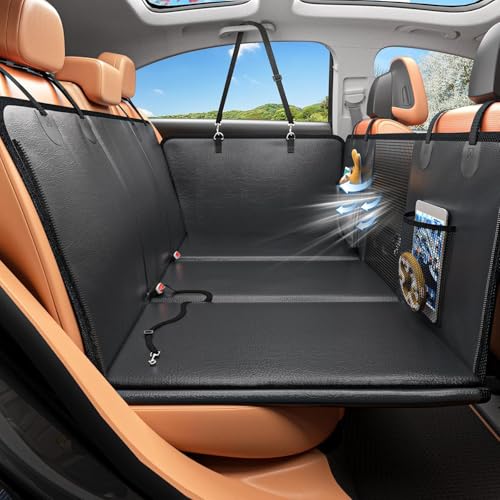 Image of Dog Car Seat Extender with Hard Bottom and Mesh Window, Waterproof Backseat Protector for Car, SUV, Truck Travel and Camping (Black, PU Leather)