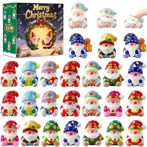24PCS Christmas Gnome Squishies Toys for Kids Christmas Squishies Slow Rising Squishy Christmas Stress Fidget Toys Christmas Party Favors Gifts Stocking Stuffers Goodie Bag Fillers
