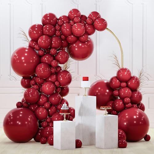 Image of PartyWoo Burgundy Balloons 130pcs Different Sizes of 18 12 10 5 Inch Dark Chestnut Red Maroon Balloon Arch Kit Garland for Birthday Graduation Anniversary Cherry Casino Party Decorations Red-Y62