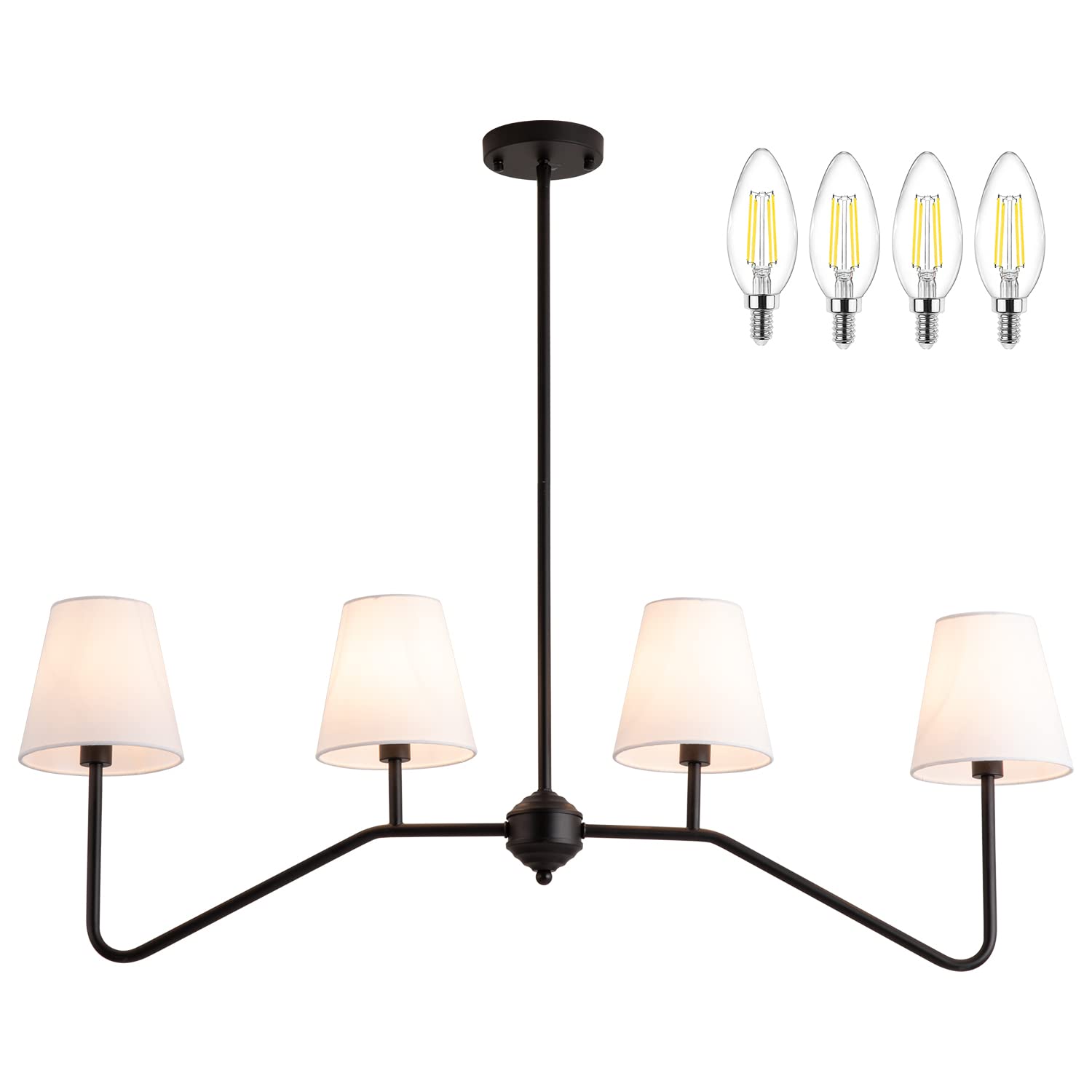 Photo 1 of 9MMML 39" 4 Arms Kitchen Island Lighting,4 Lights Dining Room Chandelier,Black Body + Fabric Shade Fixture for Hallway Entryway Foyer Living Room,4 E12 Bulb Included Black 4 Lights