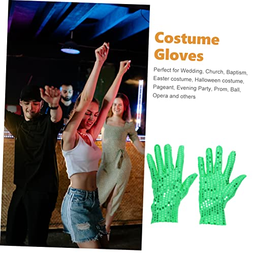 VANZACK Sequin Dance Gloves for Women Lightweight Breathable Wear Resistant Party Gloves for Stage Performance and Nightclub Decorative Green2