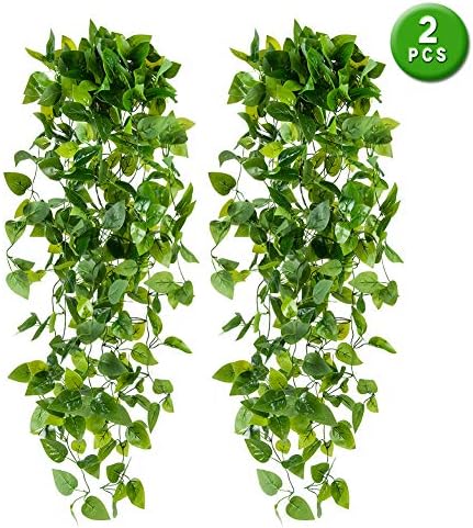 Meiliy 2 pcs Hanging Artificial Plants 3.6FT Fake Ivy Leaves for Wall Office Home Garden Wedding Outside Decoration