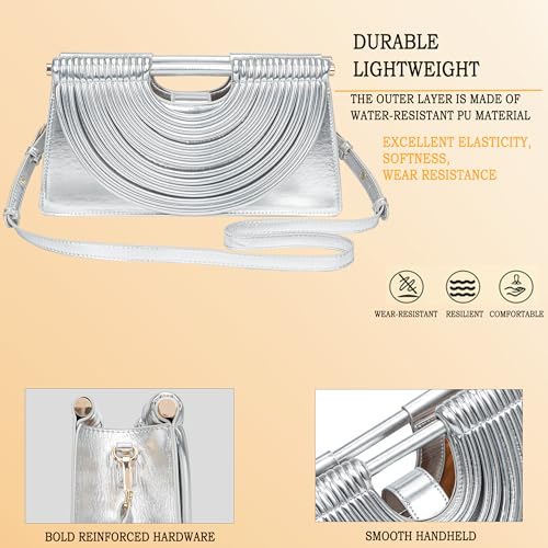 Image of Trendy Woven Evening Clutch Purse Half Round Designer Shoulder /Crossbody Bag Top-Handle Satchel Handbags