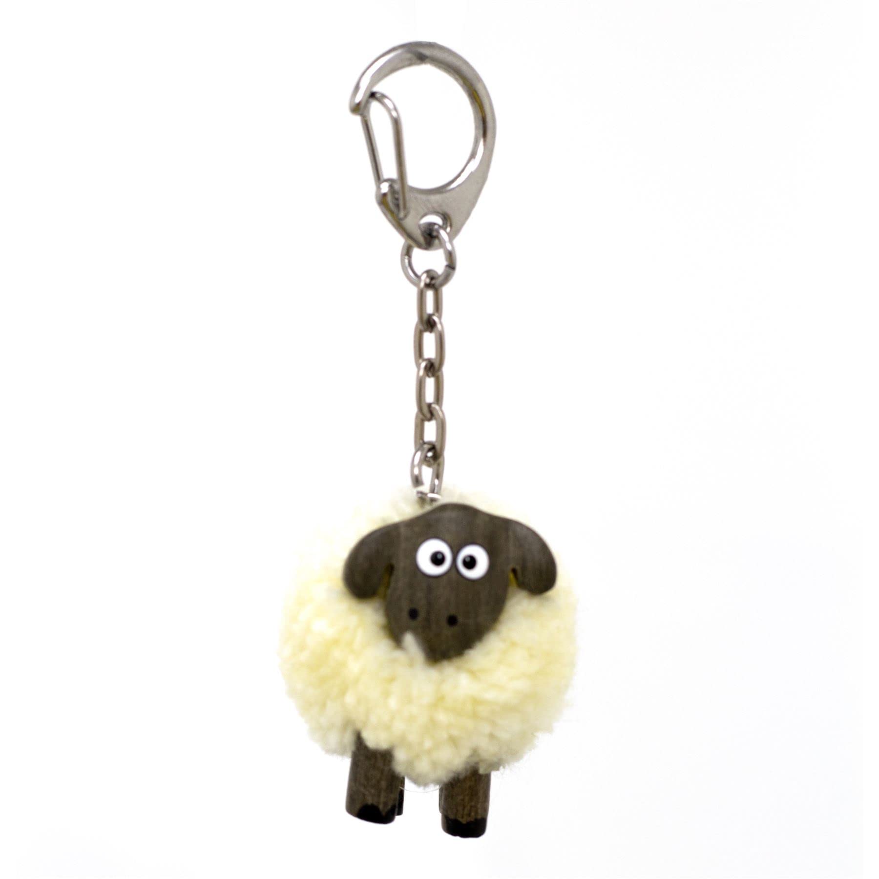 Carousel Home Adorable Mini White Sheep Key Ring | Cute Woolly Lamb Plush Keyring | Pom Sheep Keychain