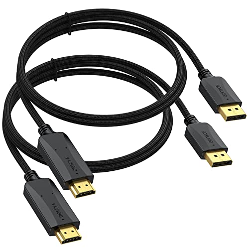 Thin DisplayPort to HDMI Cable 3ft 2-Pack 4K Display Port DP to HDMI Cable Adapter Male Cord Gold-Plated Braided UHD(4K 2K 1080P) Supports Video and Audio Converts Signal for DP to HDMI Monitor