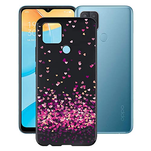 KJYF Custodia per Oppo A15 (6.52'), Nero Morbido Silicone Resistente TPU Protezione Cover, Anti Graffio Protettiva Case per Oppo A15 - Cuore Rosso