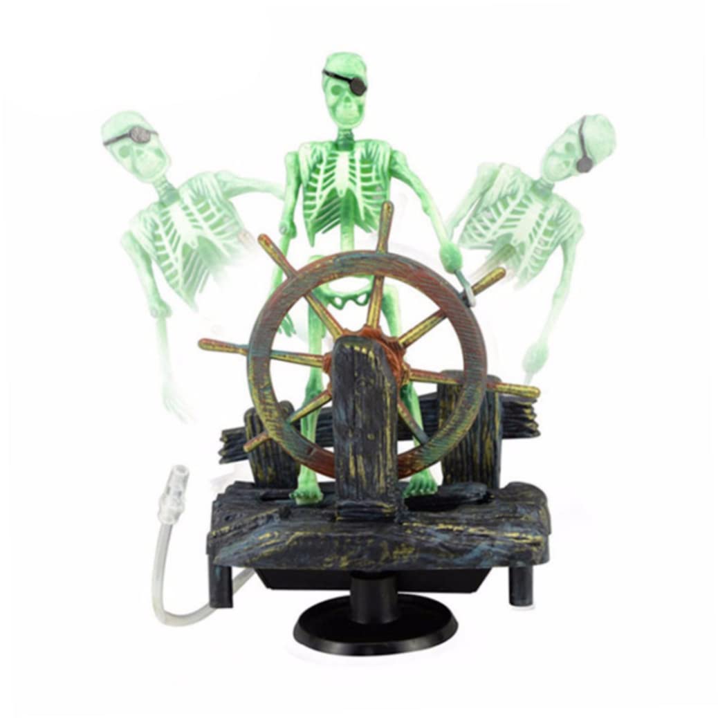 Nexfvor Aquarium Ornament Pirate Captain Fish Tank Ornaments for Aquatic Landscape Decorations, Air-driven Active Skeleton