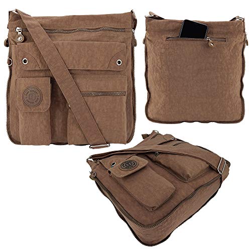 ekavale - leichte Damen-Umhängetasche - Praktische Crossbody-Handtasche - mit vielen fächern - Schultertasche wasserabweisende Damentasche (Braun)