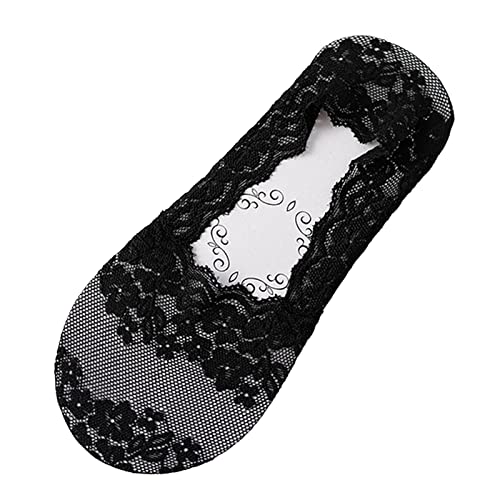 Calcetines deportivos de corte bajo para mujer, a la moda, para ocio, color sólido, transpirables, delgados, antideslizantes, de encaje, malla poco profunda, 10 calcetines, Negro, Altoa única