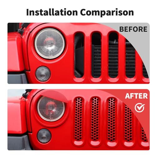 Image of JWWY Front Grille Insert Radiator Grille Grillwork Surround Assembly Inserts Headlight Headlamp Cover Trim Set Fit for 2007-2017 Jeep Wrangler JK JKU Exterior Accessories 9pcs Red