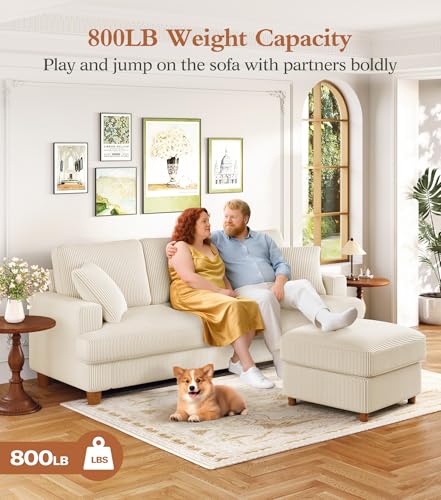 Image of Kidirect 87in U Shaped Couch, Modular Sofa No Tool Assembly, Comfy Sectional Couches for Living Room 21in Deeper Seats, Corduroy Sofas for Living Room with 2 Pillows, Loveseat Sofa Set, Beige Couch