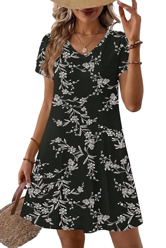 Image of Zeagoo Womens Summer A-Line Dress with Pockets Mini Short Sleeve Dresses Flowy Beach Swing Dress 2026 Vacation Travel