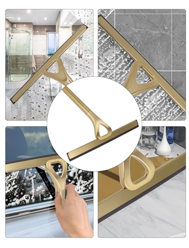 Image of Stainless Steel Shower Squeegee with Hook, All-Purpose 8.9-Inch Window Squeegee for Bathroom Glass Doors, Mirrors, Tile Walls, Car , Streak-Free Tool