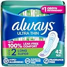Always Ultra Thin Pads with Wings, Size 2, Long Super, 42 Count