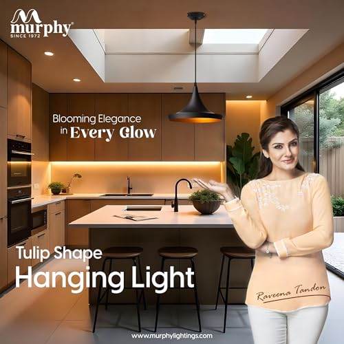 Image of Murphy Metal Tulip Shape Black Hanging Pendant Ceiling Light Lamp for Living Room, Bedroom, Kitchen, Balcony (Bulb Included), Pack of 3