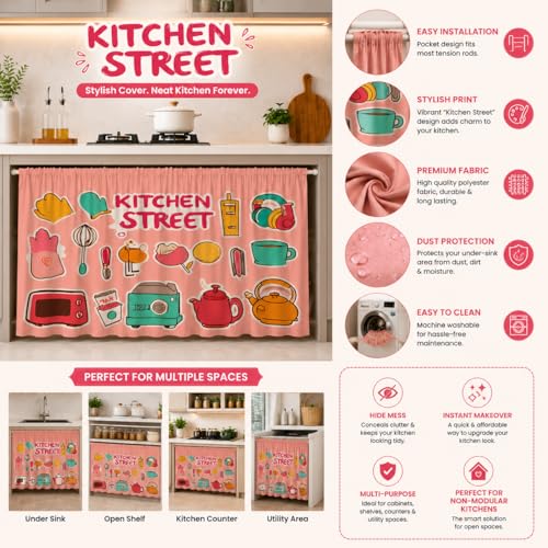 Image of Barebeauty Premium Printed Kitchen Sink Curtain | Kitchen Under Sink Curtain | Decorative Cabinet Cover | Washable & Dustproof | Modern Curtain (3, Design-8)