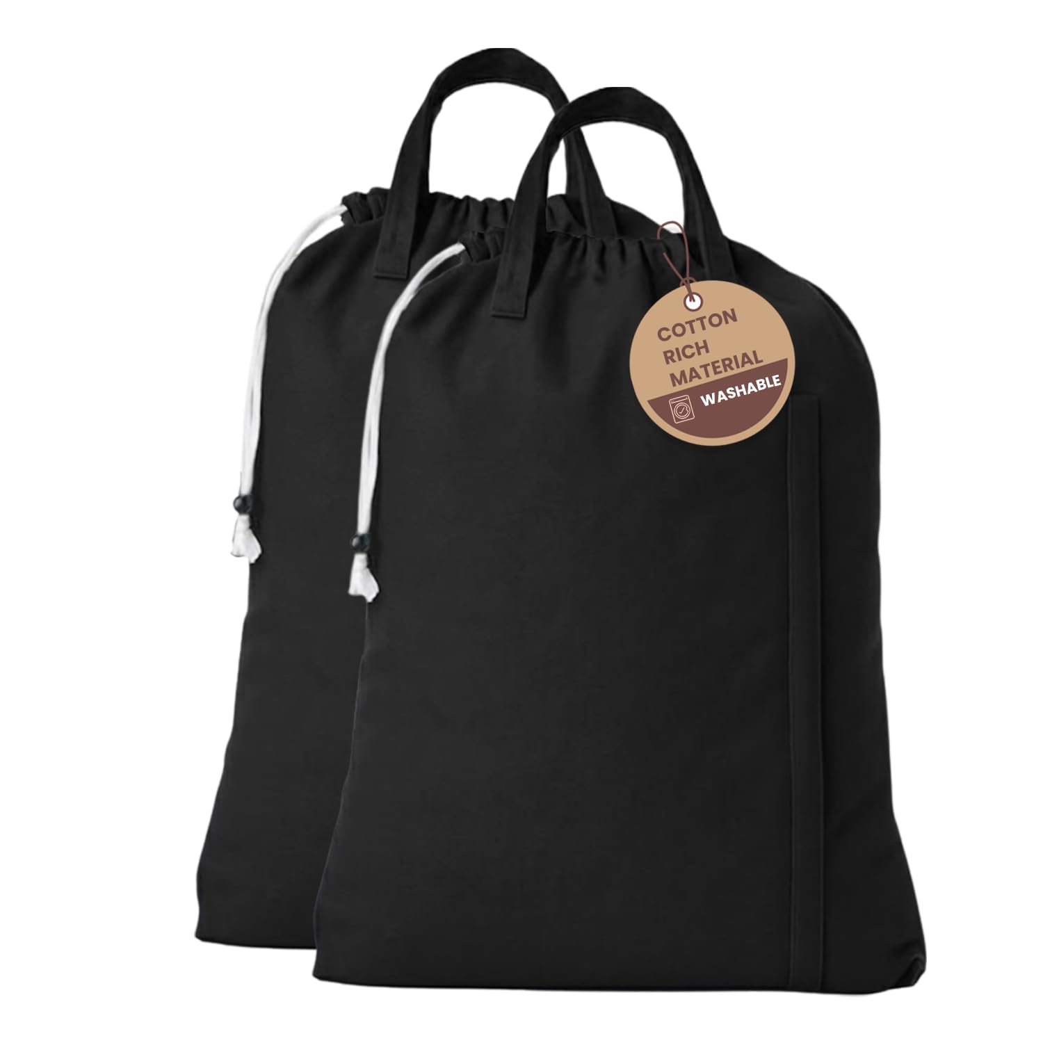 LFH Home Large Premium Cotton Rich Canvas Laundry Bag with Drawstring and Handles Heavy Duty, Multi-Use, and Washable for Home, Travel, College or Storage 28x40 (Pack of 2)-Black