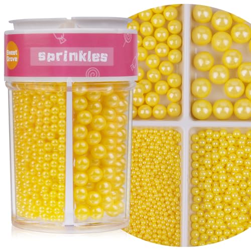 Image of Yellow Sprinkles for Cake Decorating, 4 Sizes Edible Pearl Sprinkles, 7.8oz | For Baking Cake Cupcake Ice Cream Chocolate Cookie Decorating Celebrations Wedding Shower Party