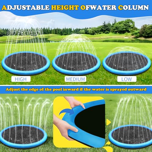 CACSPS 67 inch Non-Slip Splash Pad for Kids and Dog, Thicken Sprinkler Pool Summer Outdoor Water Toys, Extra Large Backyard Wading Pool for Children Boys & Girls or Pet Dog (Blue) - image 4
