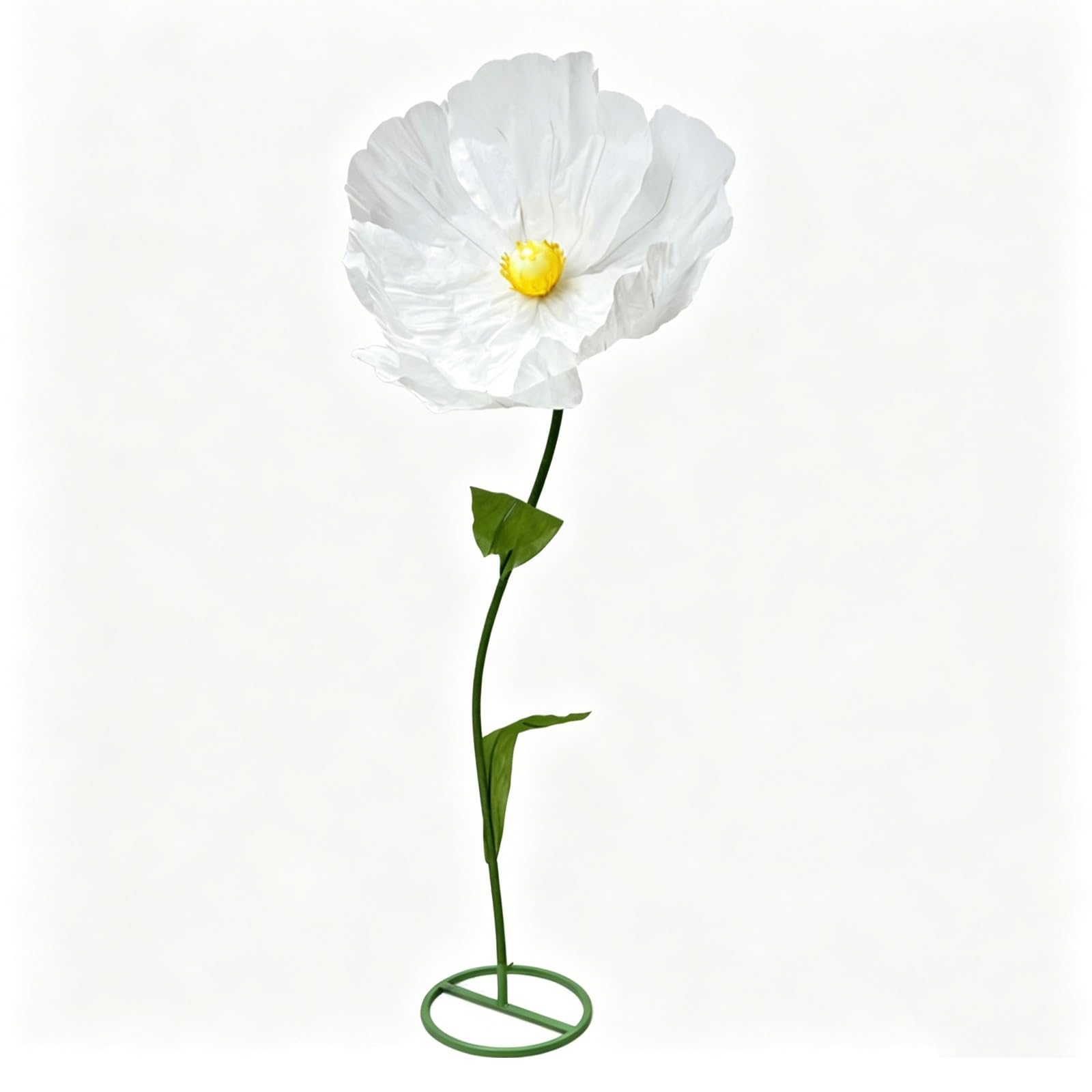 Riesiger Künstliche Blumen‑Mohn 1,8M Große Papierblume mit Basis und Biegsamem Stiel Handgemachte Blumendekoration für Hochzeitshintergrund, Schaufenster, Fotobox, Frühlingsparty(White)