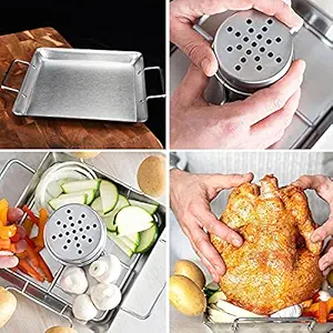 KRAAFTAR Stainless Steel Beer Can Chicken Roaster Grill Stand with Drip Pan