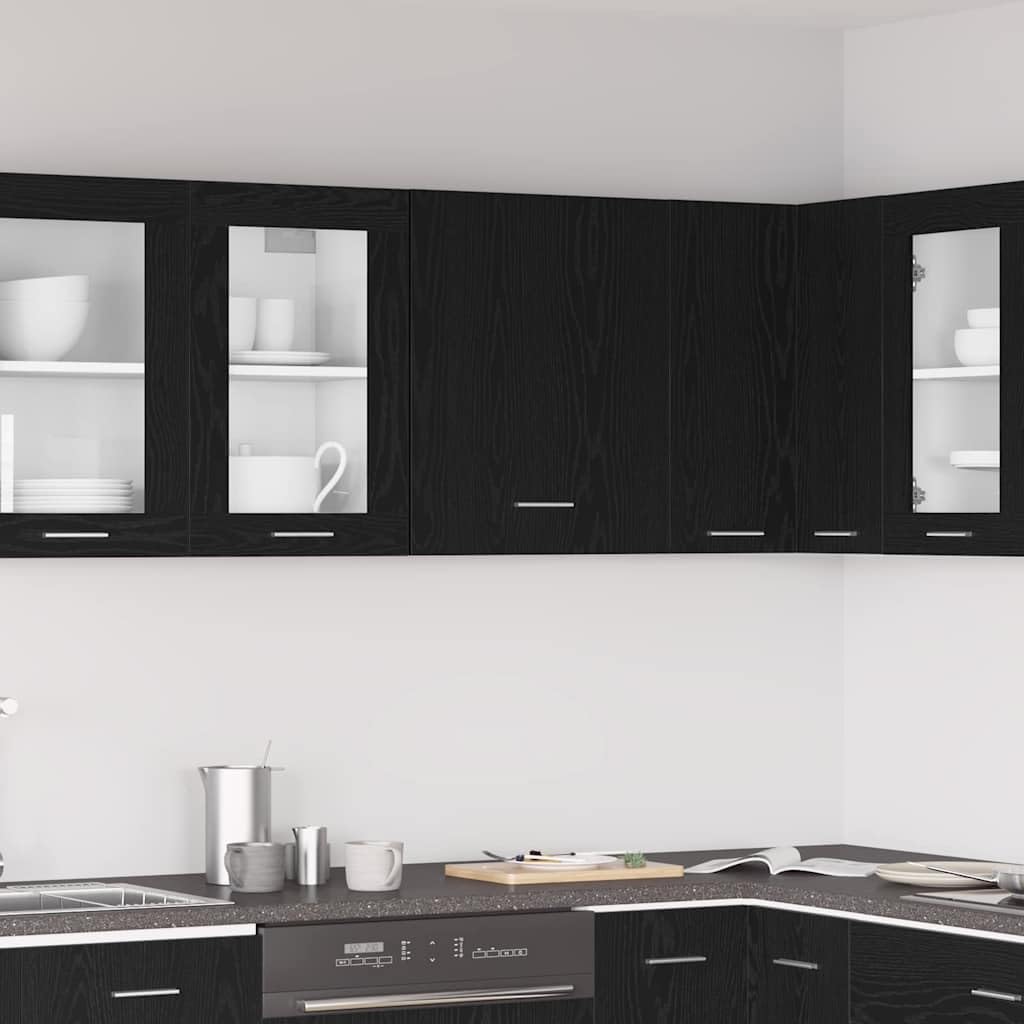 Armario colgante negro roble 50 x 31 x 60 cm armario de cocina | Armario de cocina compacto de madera para almacenamiento adicional en la cocina o comedor.