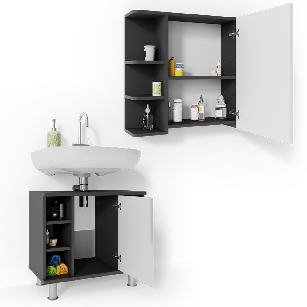 Vicco Badmöbel-Set Fynn, Anthrazit, 60 cm