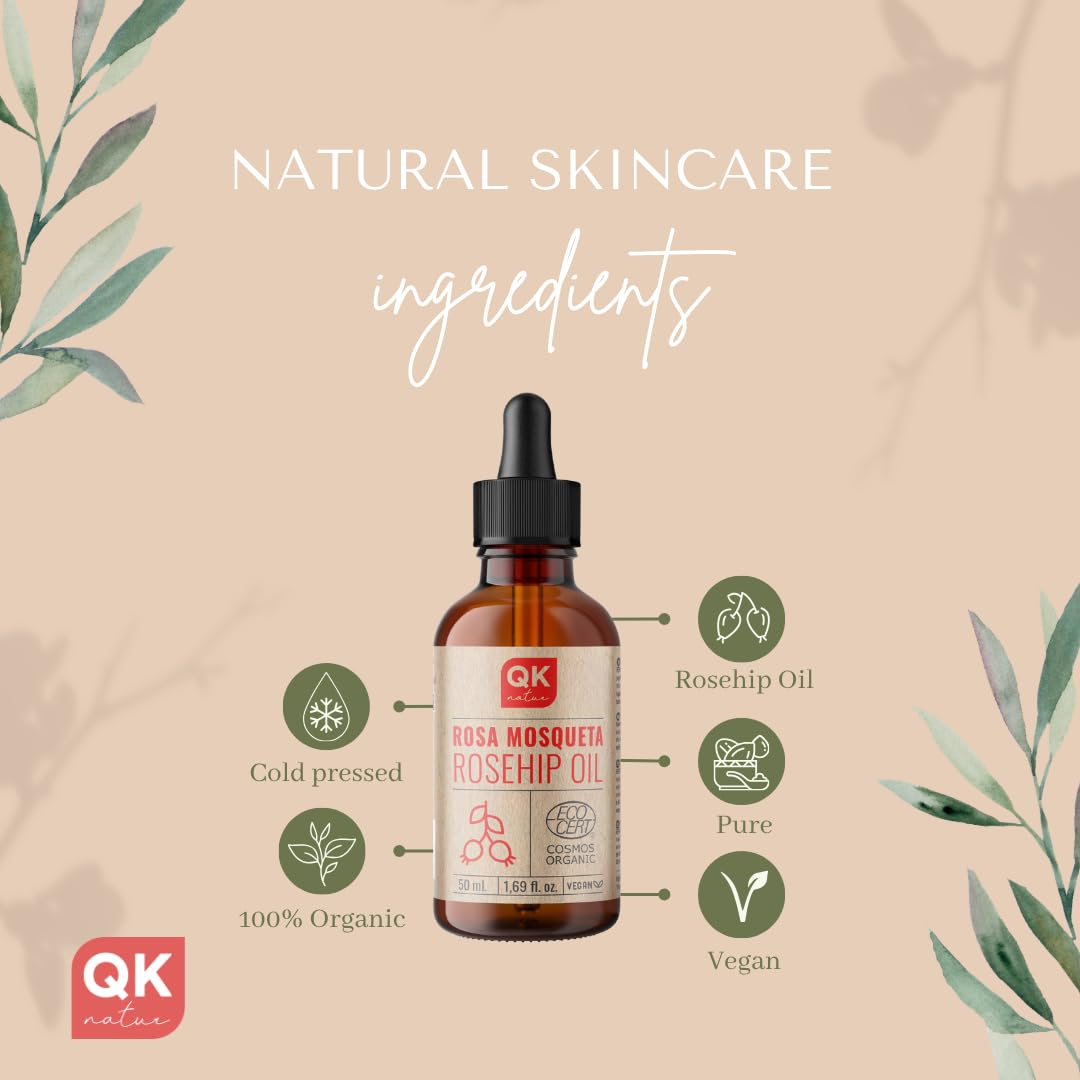 Olej z dzikiej róży, 100% czysty organiczny wegański - 50 ml - na blizny i rozstępy - Przeciwzmarszczkowy, przeciwstarzeniowy - BIO - Tłoczony na zimno