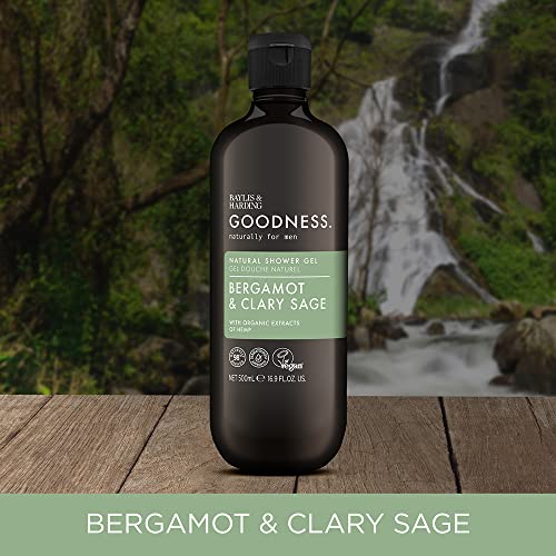 Baylis & Harding Goodness Men's Bergamot & Clary Sage Natural Shower Gel, 500 ml (Pack of 3) - Vegan Friendly - Image 3