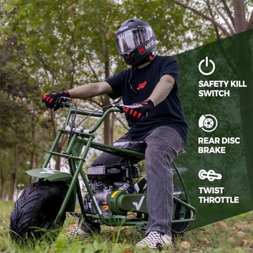 Image of FRP GMB100 Mini Dirt Bike 99CC Gas Powered - 4-Stroke Engine Trail Mini Bike for Youth & Adults, Off-Road Adventure Bike Up to 28 MPH, 220 LBS Capacity, Green
