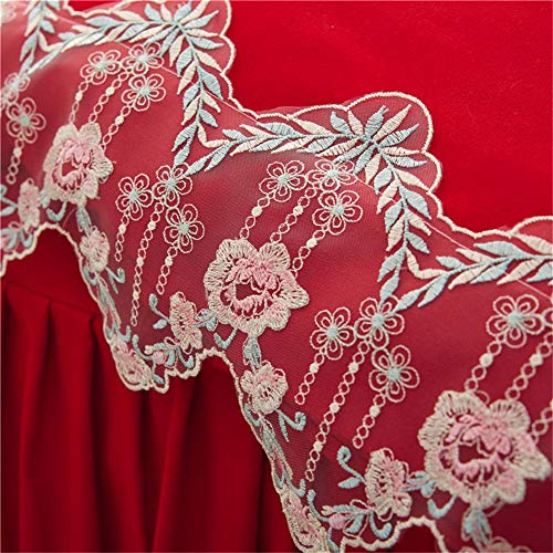 Ropa de cama de encaje rojo para boda y juego de funda nórdica de princesa coreana 200x220cm 3