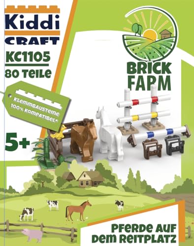 Kiddicraft KC1105 - Juego de bloques de construcción de caballos en el campo de equitación