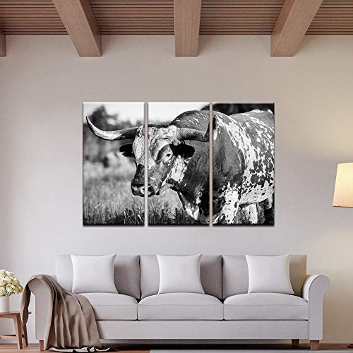 Levvarts Large 3 Piece Wall Art Black And White Texas Longhorn Picture Canvas Prints Farm Animal Painting Framed For Home Living Room Farmhouse Decor Ready To Hang #TOP4