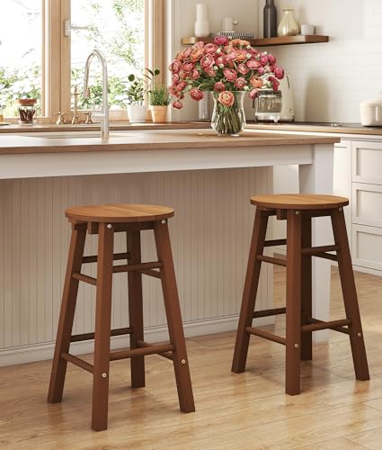Set de 2 Butacos de Barra de 24 Pulgadas de Madera para Isla de Cocina o Comedor, Fácil Montaje miniatura 3