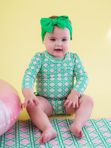Image of RuffleButts Baby Girls UPF 50+ Sun Protection Floral Printed Long Sleeve One Piece Rash Guard Swimsuit with Zipper