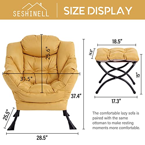 Seshinell Lazy Chair With Ottoman, Suede Modern Accent Chair Contemporary Lounge Leisure Sofa Chair With Armrests, Reading Chair And Folding Footstool Set For Living Room, Bedroom, Office, Yellow #TOP2