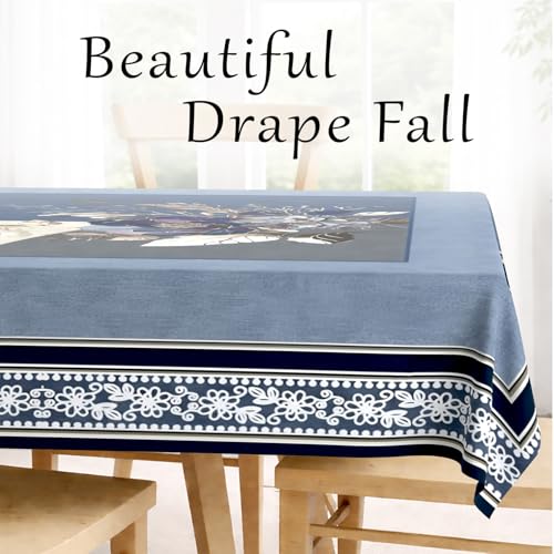 Image of Cloth Fusion Velvet Floral Square Shape Dining Table Cover Cloth 4 Seater with Stunning Gold Foil Design for Home Decor (56x56 Inch Square, Blue)