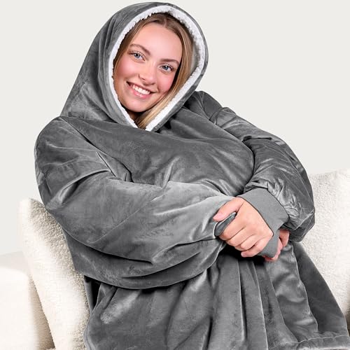 Image of Bare Home Wearable Blanket Hoodie - Soft Plush Sherpa - Warm and Cozy - Oversized Wearable Blanket