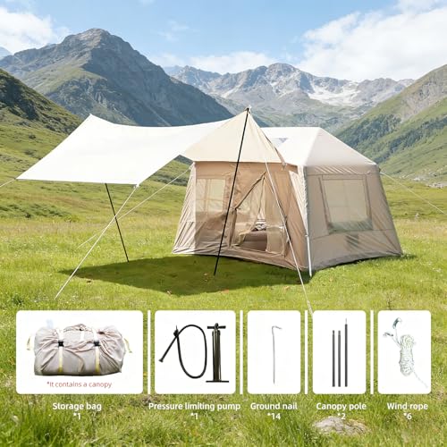Carpa inflable para camping 4-6 personas beige miniatura 5