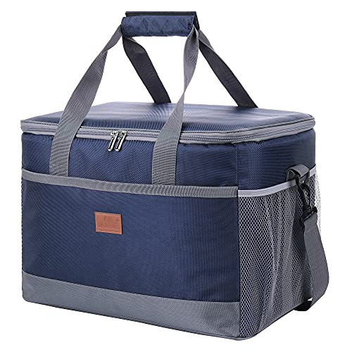 GVTECH Sac isotherme souple pour 50 canettes - 33 L - Avec doublure rigide - Grande capacité - Pliable - Anti-fuite - Bandoulière - Pour pique-nique, barbecue, activités en plein air - Bleu marine Cover