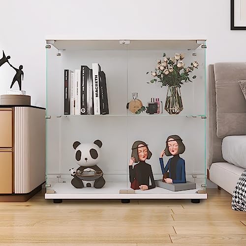 Image of LFT HUIMEI2Y 2-Tier Glass Display Cabinet with Lock, Display Case White