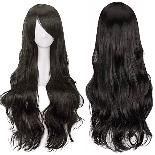 YEESHEDO 28" 70 cm Noir Cosplay Bouclé Perruque Femme, Longue Ondulée Synthétique Cheveux Cosplay Wig Anime Parti Halloween Perruques Cover