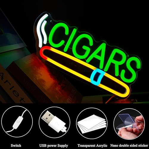 Image of cigar Neon Sign Handmade LED Art Decor Neon Light, Wall Hanging, USB Powered, Switch Control, for Home Bar, Cigar Lounge, Man Cave, Pub, Cafe, Party or Smoking Shop (cigar)