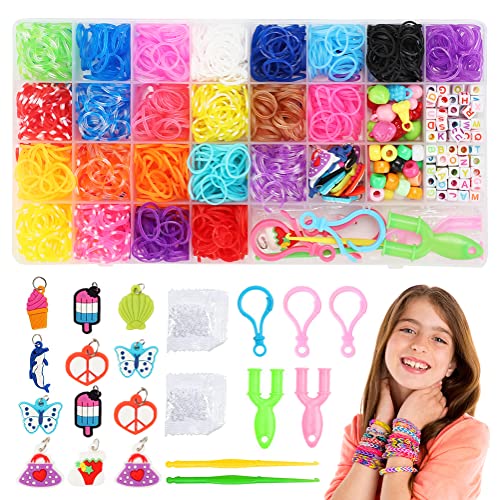 Gohytal 1500pcs Enfant Elastique Bracelet Kit,Loom Bands Elastiques Kit avec Boîte de Rangement et Charmes,Bracelets Élastiques Caoutchouc avec Perles et Outils,pour Bricolage Tissage pour les Enfants