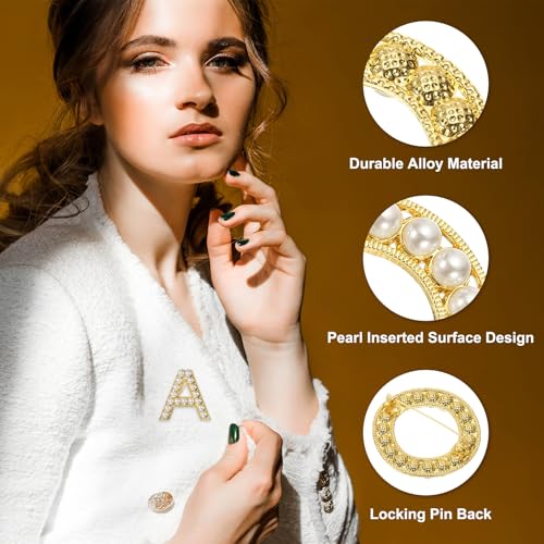 Image of PATIKIL Letter Brooch Pins, Pearl Initial Alphabet Letter Lapel Badges Pin for Women Men Girl Wife Suits