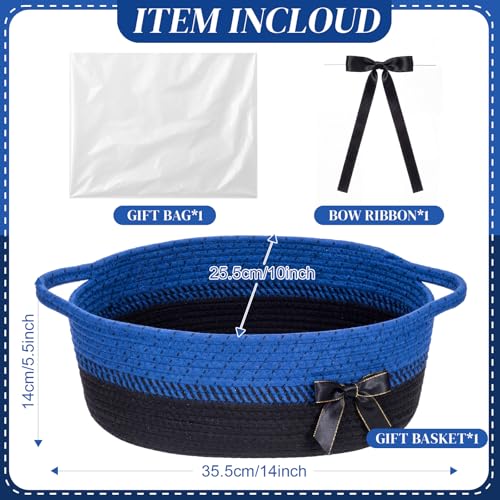 Image of Colingmill 1 Set Woven Basket for Gift Empty with Cellophane Wrap Set 14 x 10 x 5.5 Inch, Medium Decorative Gift Basket Empty to Fill, Cotton Rope Storage Box Decor (Blue Black)