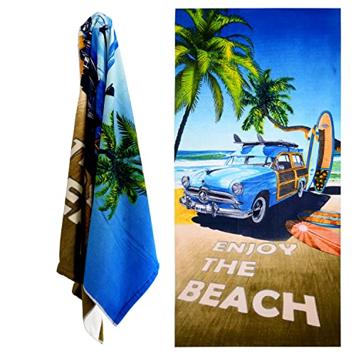 GEEZY Large Microfibre Beach Bath Towel Lightweight Sports Travel Gym Summer Towels (Enjoy The Beach)