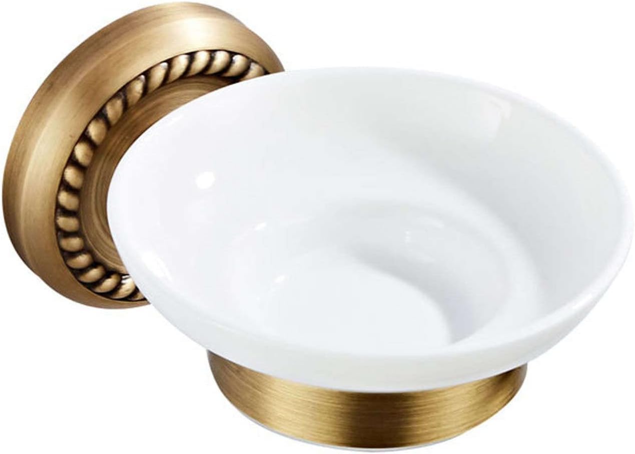 Wall Mount Soap Brass Soap Holder With Removable Ceramic Dish Wall Mounted For Bathroom Kitchen Oval(Round)